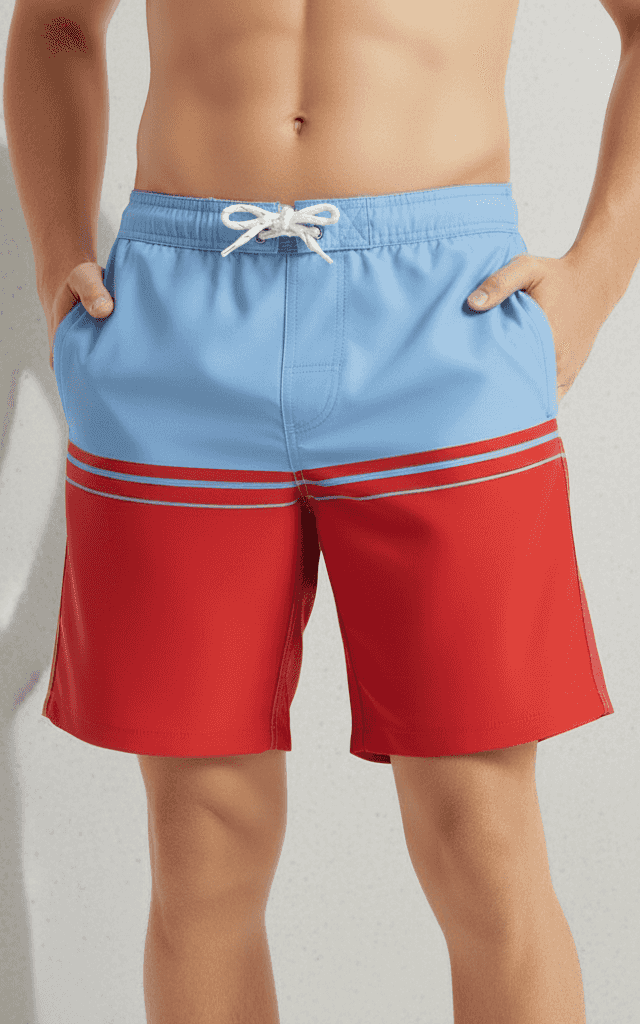 पुरुषों का स्विम ट्रंक, पीले रंग में चंचल सर्वत्र बनाना प्रिंट।