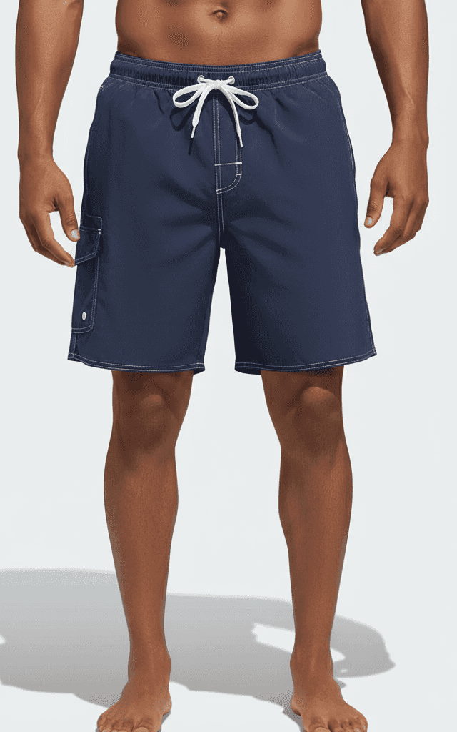 पुरुषों का स्विम ट्रंक, मिंट ग्रीन और लाल में उष्णकटिबंधीय पुष्प प्रिंट।